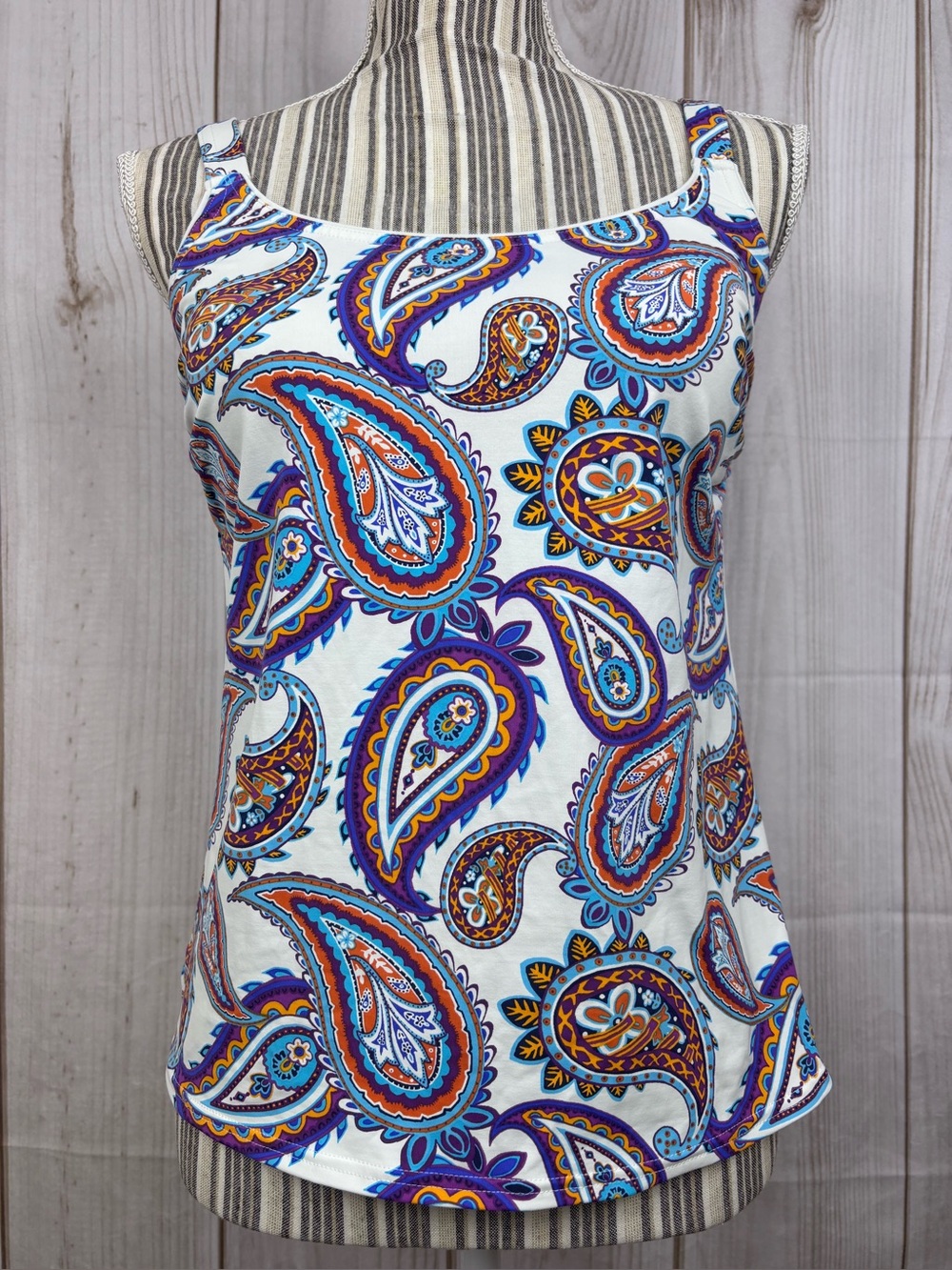 Lands End Tankini Swim Top Pullover Adjustable Straps Paisley Multicolor Size 6